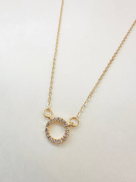 Classic Pave Open Crystal Circle Gold Charm Necklace