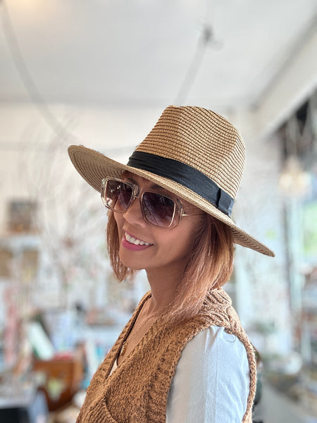 Packable Fedora With Black Ribbon Accents Sun Hat: Camila Hat