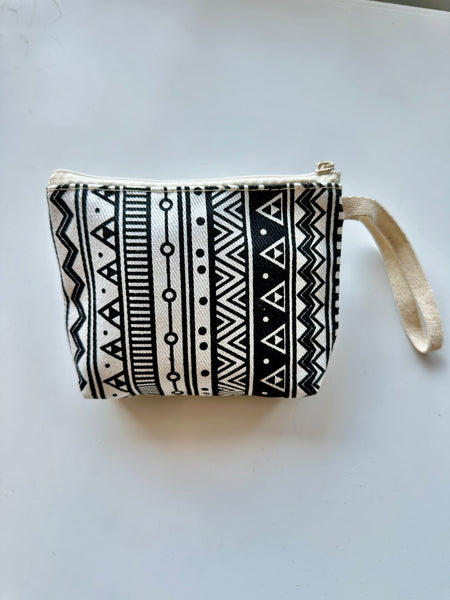 Handmade Small Canvas Pouch/ Coin Purse with Wrist Strap