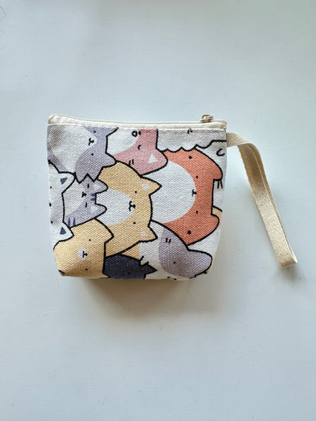 Handmade Small Canvas Pouch/ Coin Purse with Wrist Strap