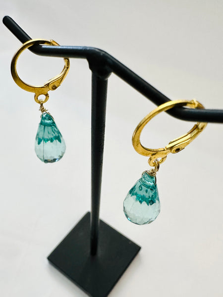 Faceted Large Blue Faceted Raindrop Earrings