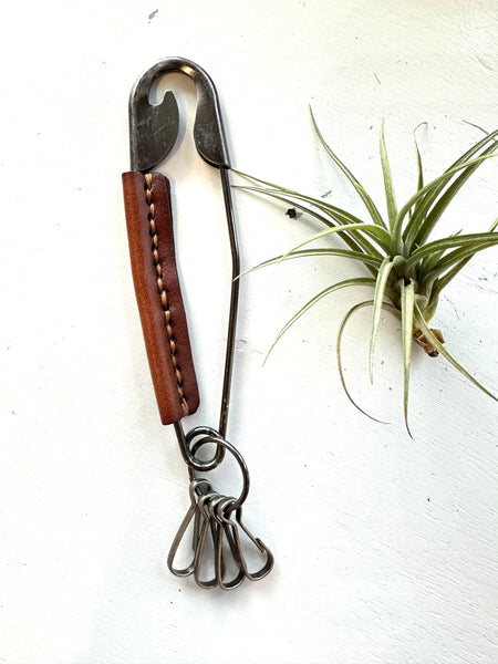 Handmade Extra Large Safety Pin Wrap with Genuine Leather Keyring