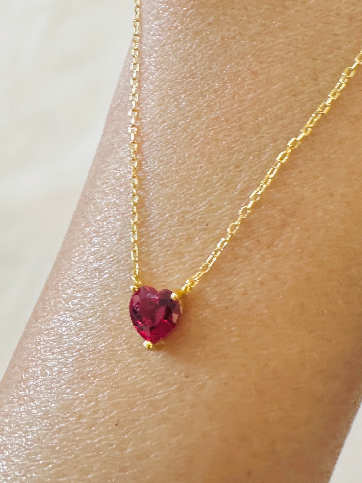 Dainty Red Crystal Heart Gold Necklace