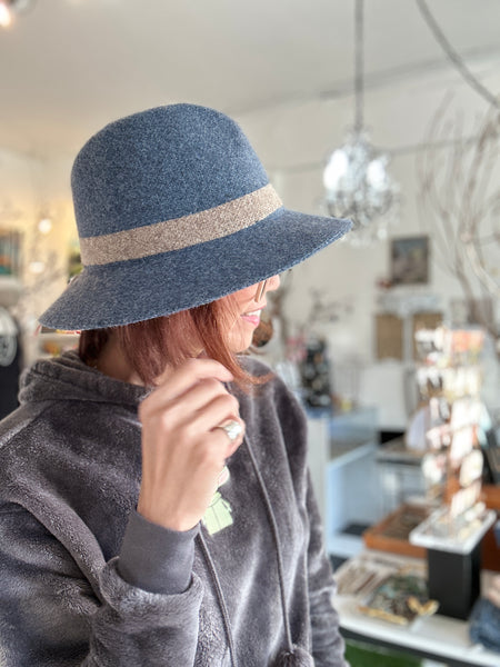 Boiled Wool Fedora Brim Hat With Stripe: Tiffany Hat