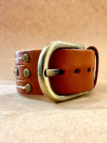 Handmade Wide Cuff Belt Adjustable Leather with Stud Accents Bracelet