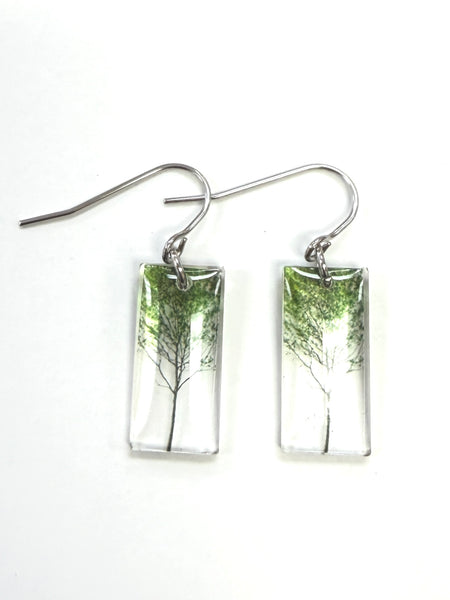 Small Green Tree Dangle Earrings