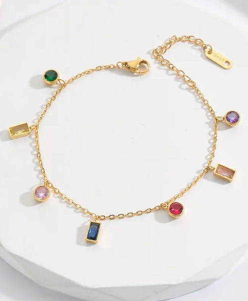 Rainbow Gemstone Drop Gold Bracelet