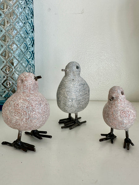 Tiny Stone and Recycled Metal Chickadee Bird Sculptures Made In Zimbabwe