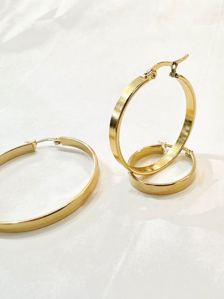 Flat Round Gold Hoop Earrings