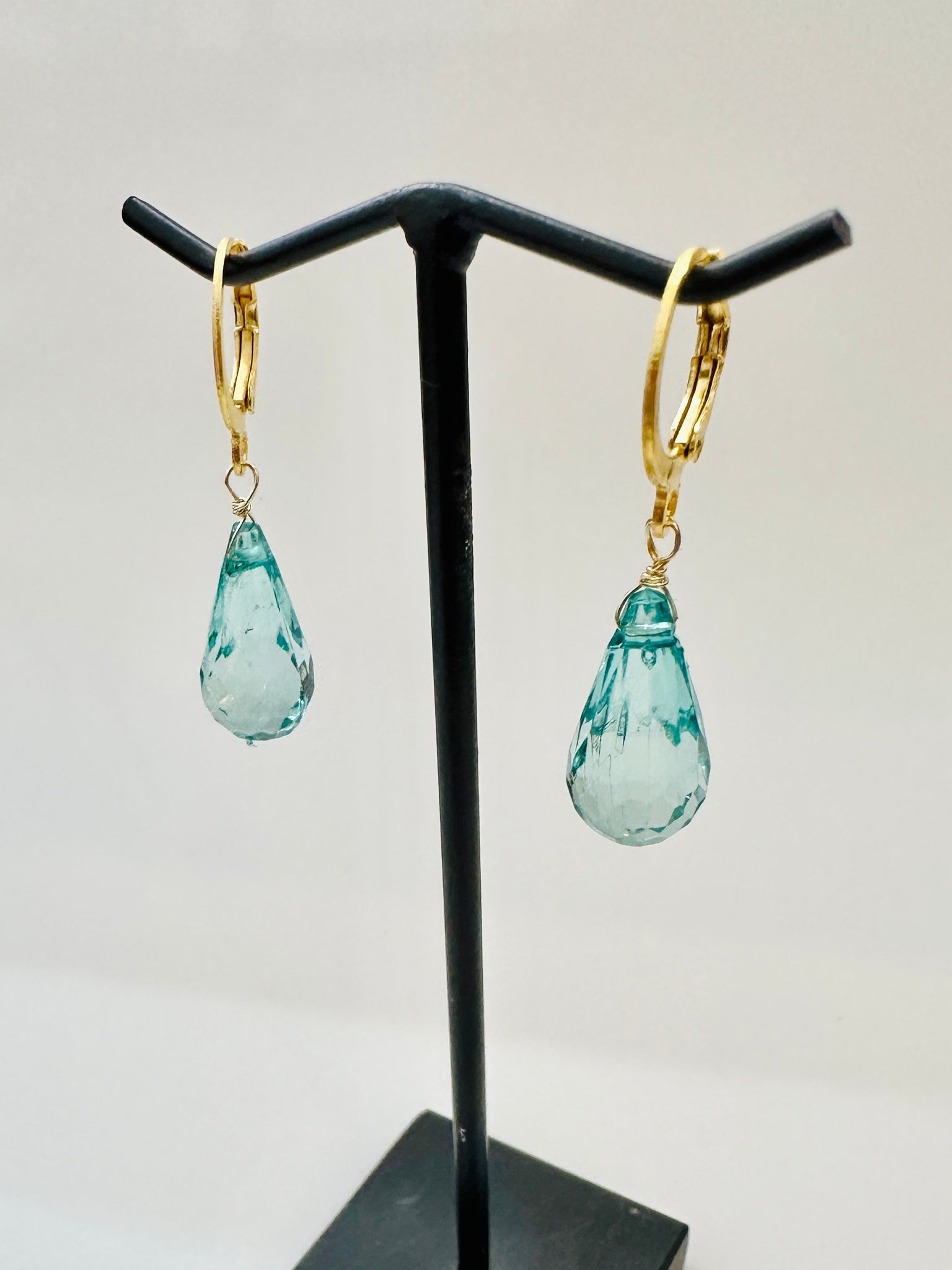 Faceted Large Blue Faceted Raindrop Earrings