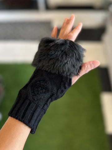 Knitted Hand Warmer With Faux Fur Trim