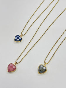 Handmade Faceted Cut Stone Heart On Long Ball Chain Necklace