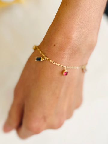 Rainbow Gemstone Drop Gold Bracelet