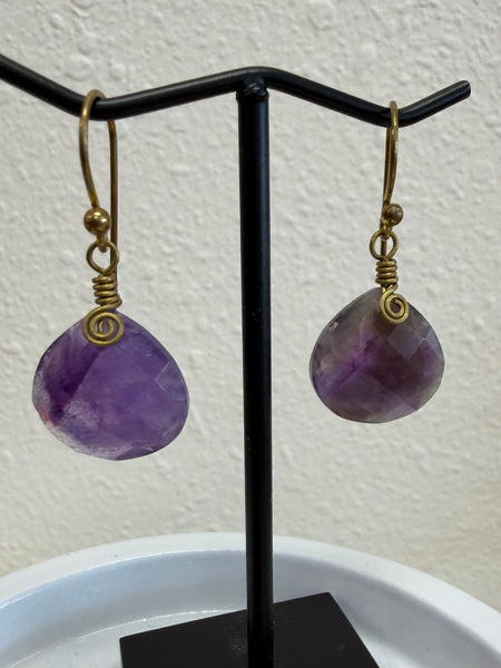 Passiflora Amethyst Earrings :  Handwired Strone on Brass Clasp