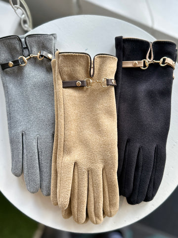 Moda Texting Gloves w/ Belt Buckle Accent