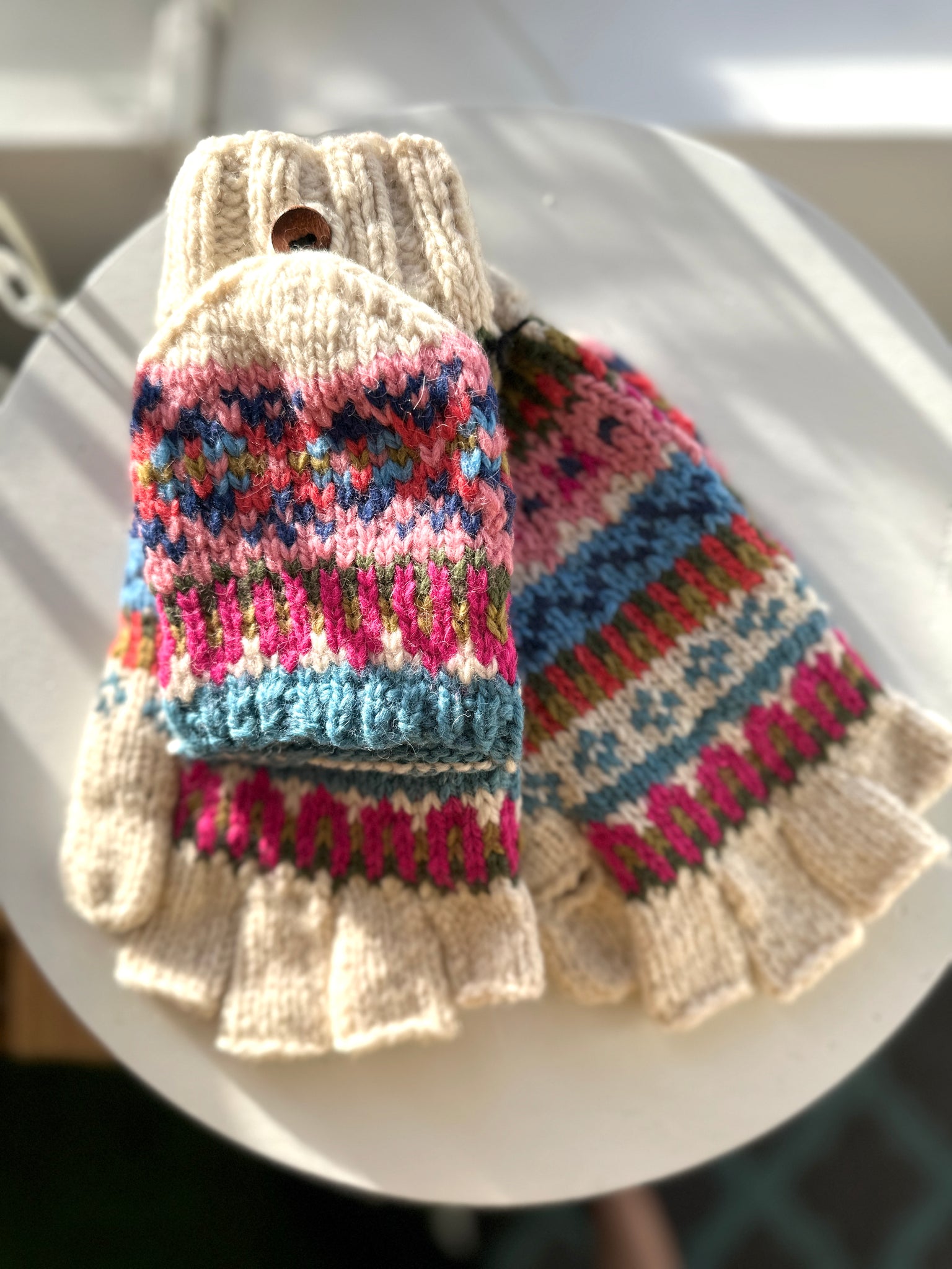 Colorful Alpaca Wool Fingerless Gloves w/ Flip Top Gloves
