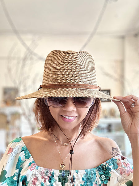 Packable Natural Fedora With Leather Tie Accents Sun Hat: Brooke Hat