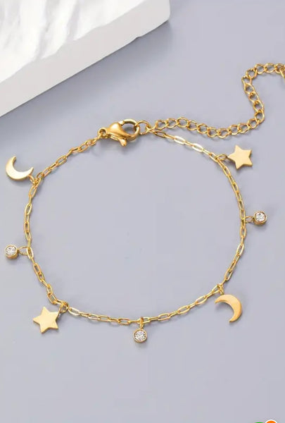 Paper Clip Star And Moon Bracelet