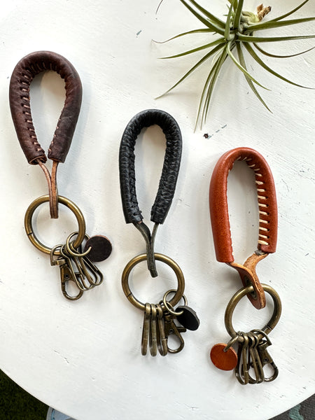 Handmade Hand Stitch Loop Genuine Leather Keychain
