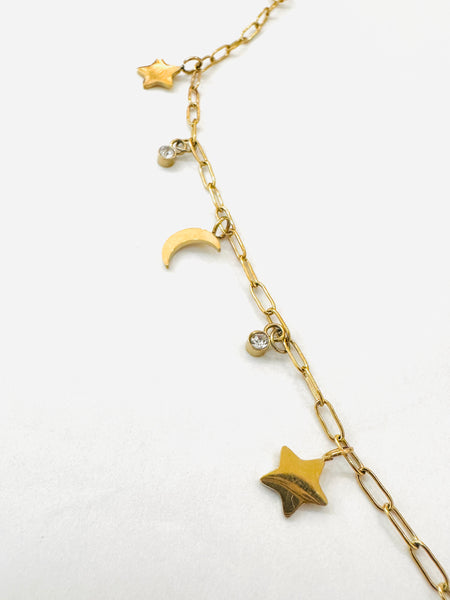 Paper Clip Star And Moon Bracelet