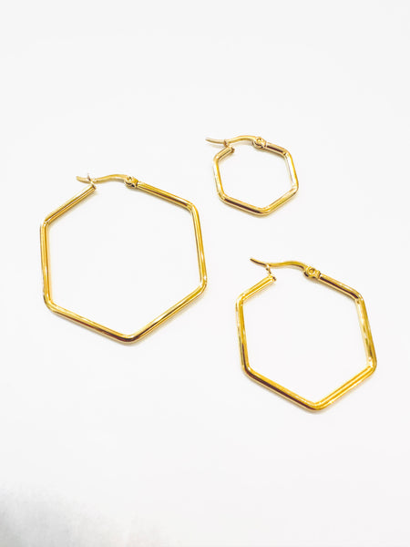 Hexagon Gold Hoop Earrings