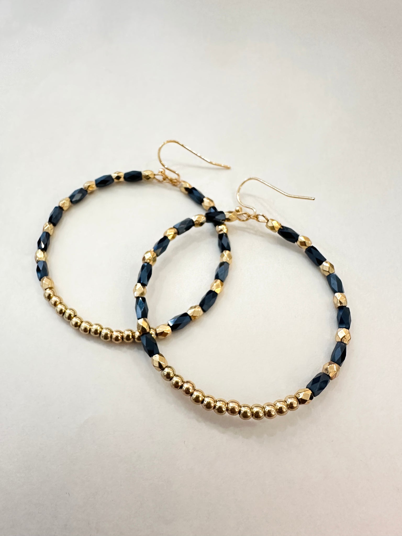 Hand Wired Faceted Crystal and Gold Beads Hoop Earrings