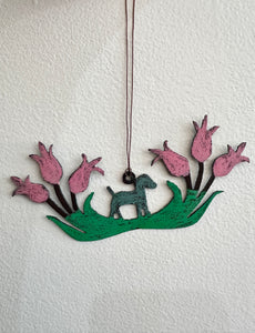 Hand Painted Whimsical Hanging Metal Art Garden Dog