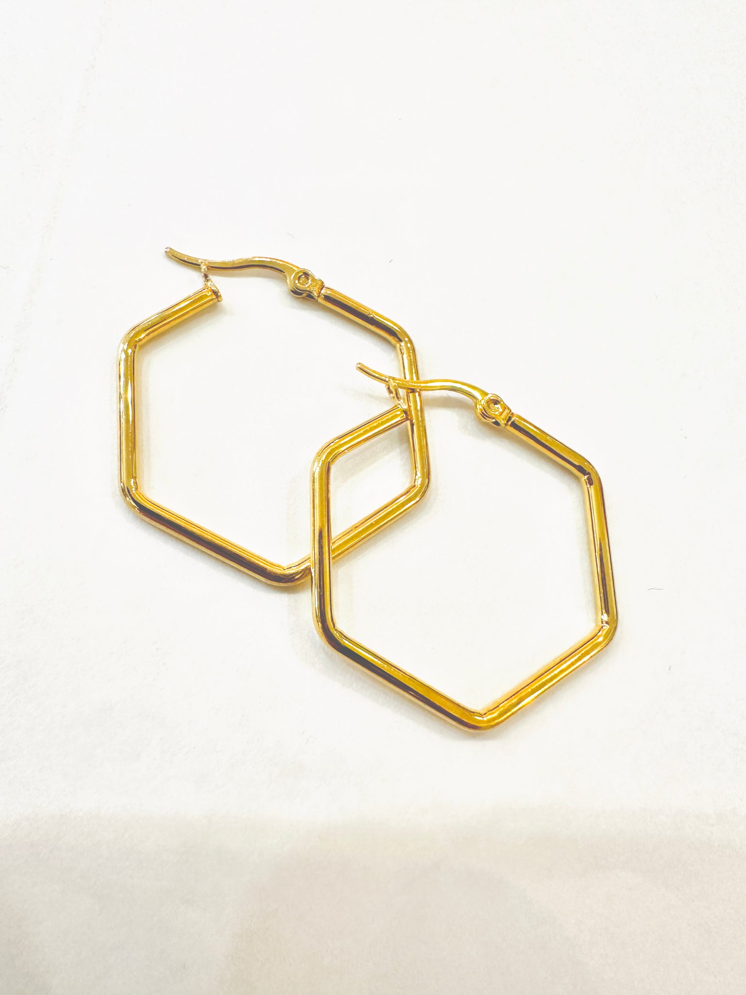 Hexagon Gold Hoop Earrings