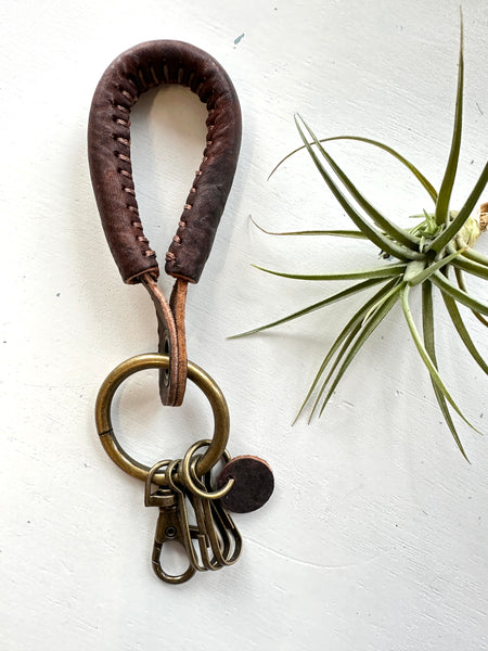 Handmade Hand Stitch Loop Genuine Leather Keychain