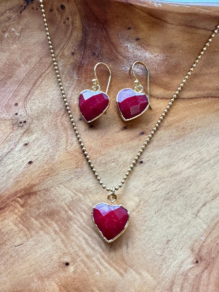Handmade Red Ruby Heart Drop Earrings