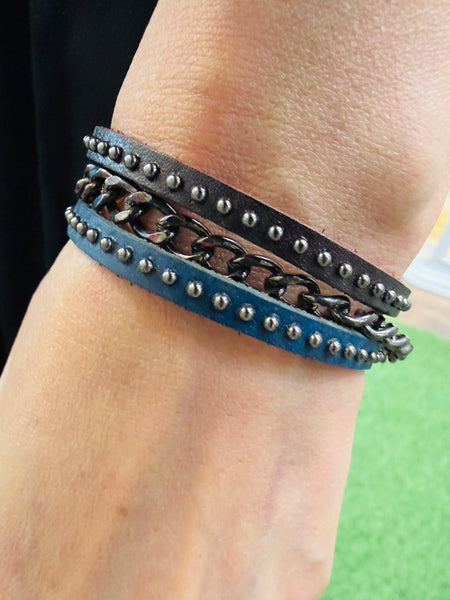 Stallion Bracelet : Handmade Genuine Leather Bracelet With Chain Accents