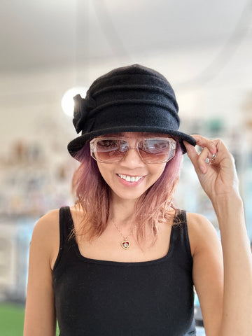 Boiled Wool Hat With Flower Accents : Ella Hat