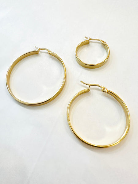 Flat Round Gold Hoop Earrings