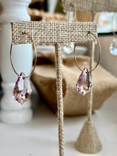 Swarovski Crystal Drop On Gold Small Hoop Earrings