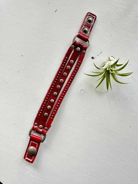 Handmade Genuine Triple Strands Leather Bracelet With Metal Studs Accents