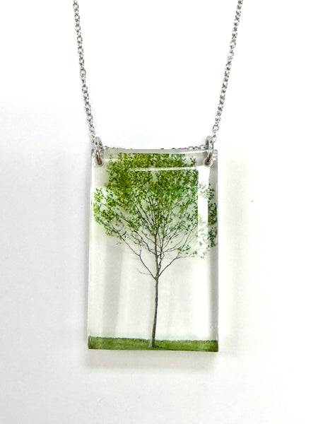 Tall Green Tree Pendant Necklace