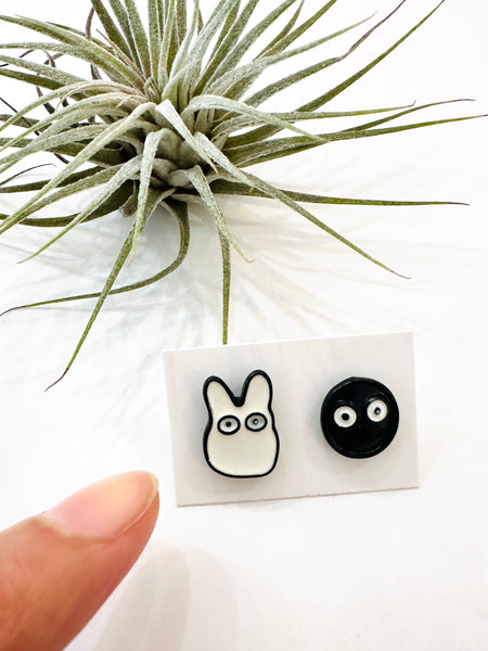 Cute Mismatched Dust Bunny and Soot Stud Earrings