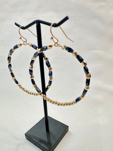 Hand Wired Faceted Crystal and Gold Beads Hoop Earrings