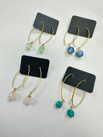Handmade Semi Precious Cube Stone Long Drop : Tara Earrings