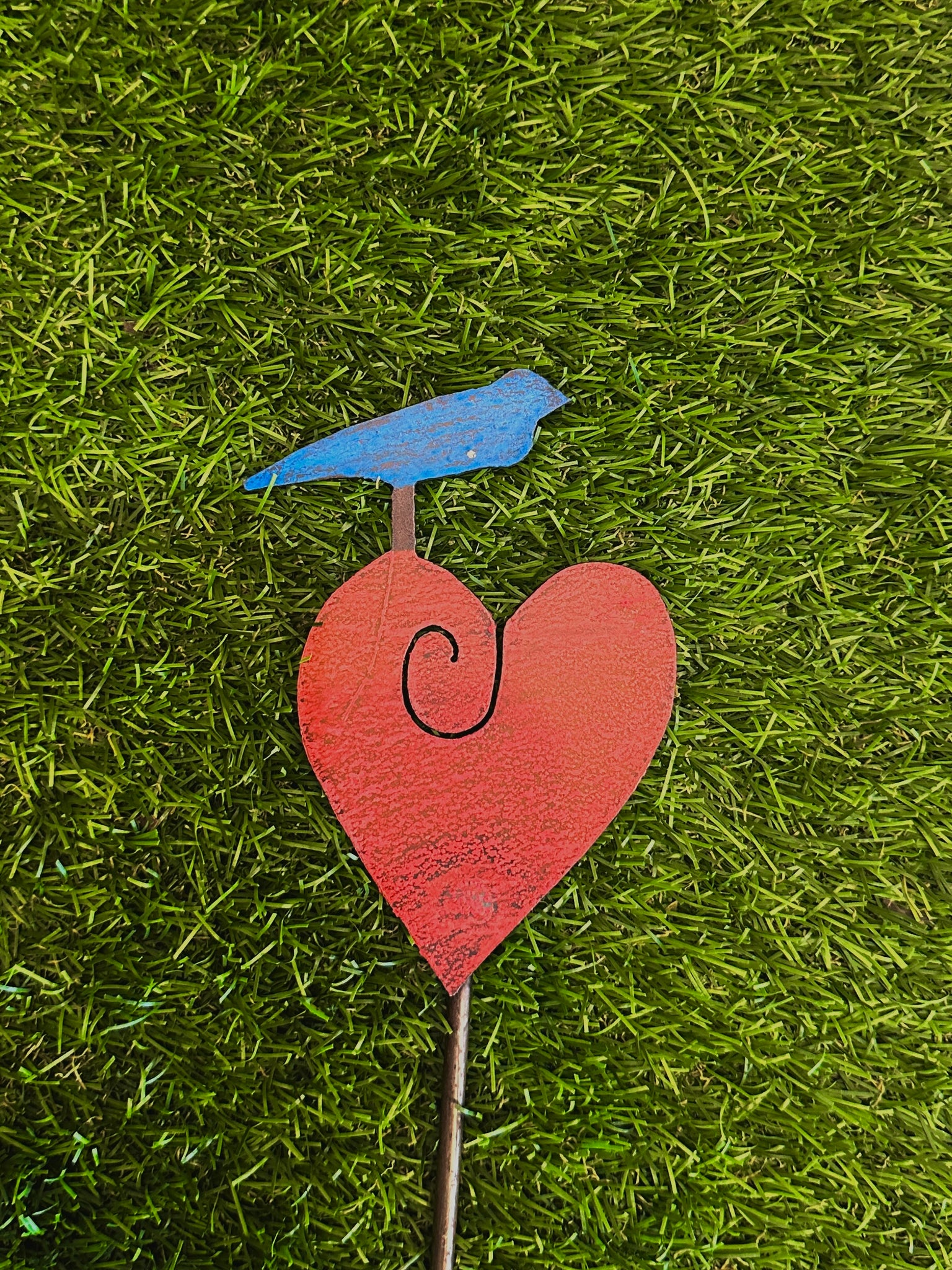 Hand Painted Whimsical Assorted Heart Plant Stake Garden Metal Art