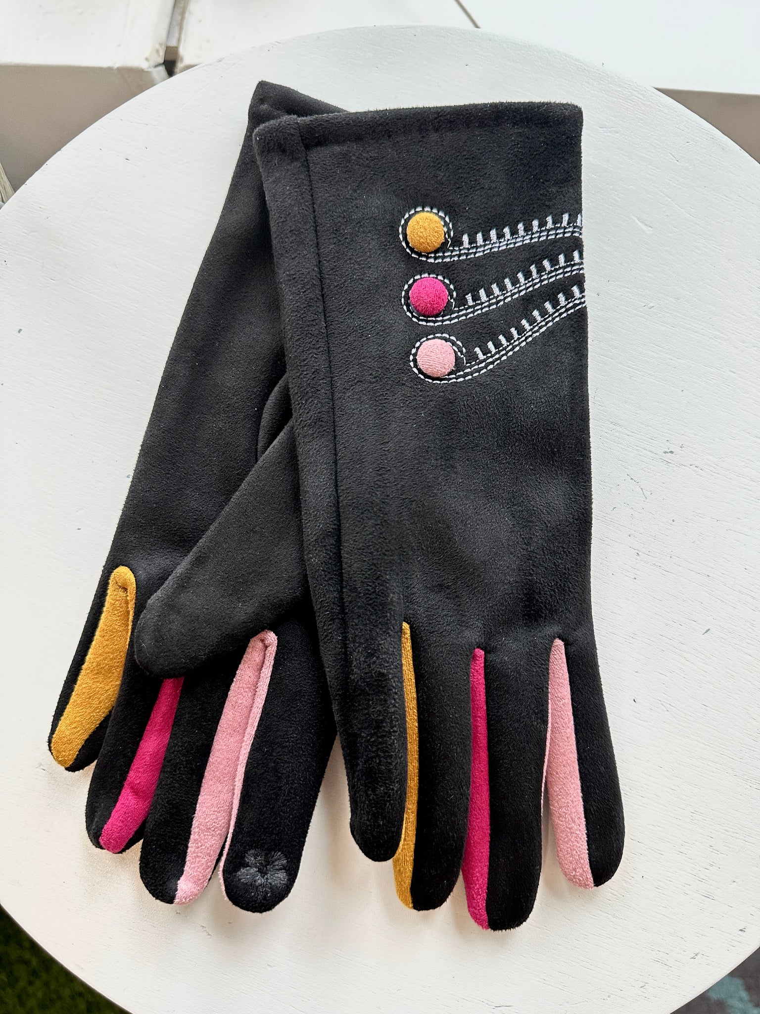 Colorful Women's Stylish Texting Gloves with Buttons Accents