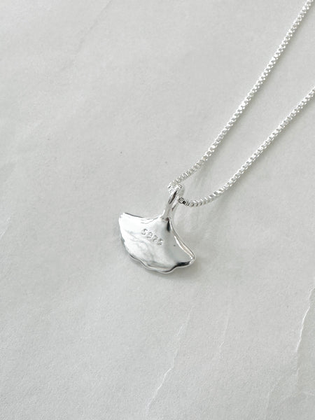 925 Dainty Silver Ginkgo Leaf Charm Necklace