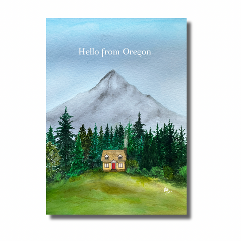 Hello From Oregon..Whimsical Illustration Greeting Card