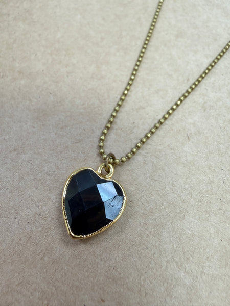 Handmade Faceted Cut Stone Heart Drop On Long Ball Chain Necklace