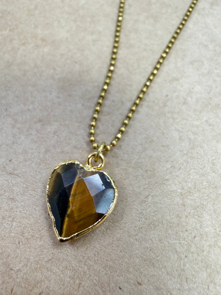 Handmade Faceted Cut Stone Heart Drop On Long Ball Chain Necklace