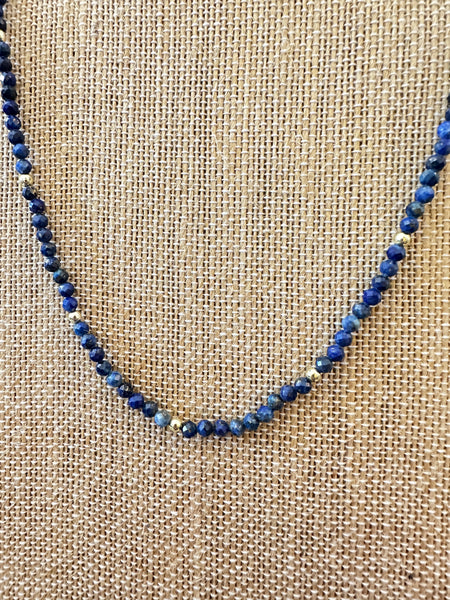 Elegant Faceted Lapis Stones With Gold Beads Accents Necklace