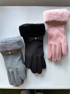 Cat Vegan Suede With Fluffy Faux Fur Trim Touch Smart Gloves: Purr Gloves