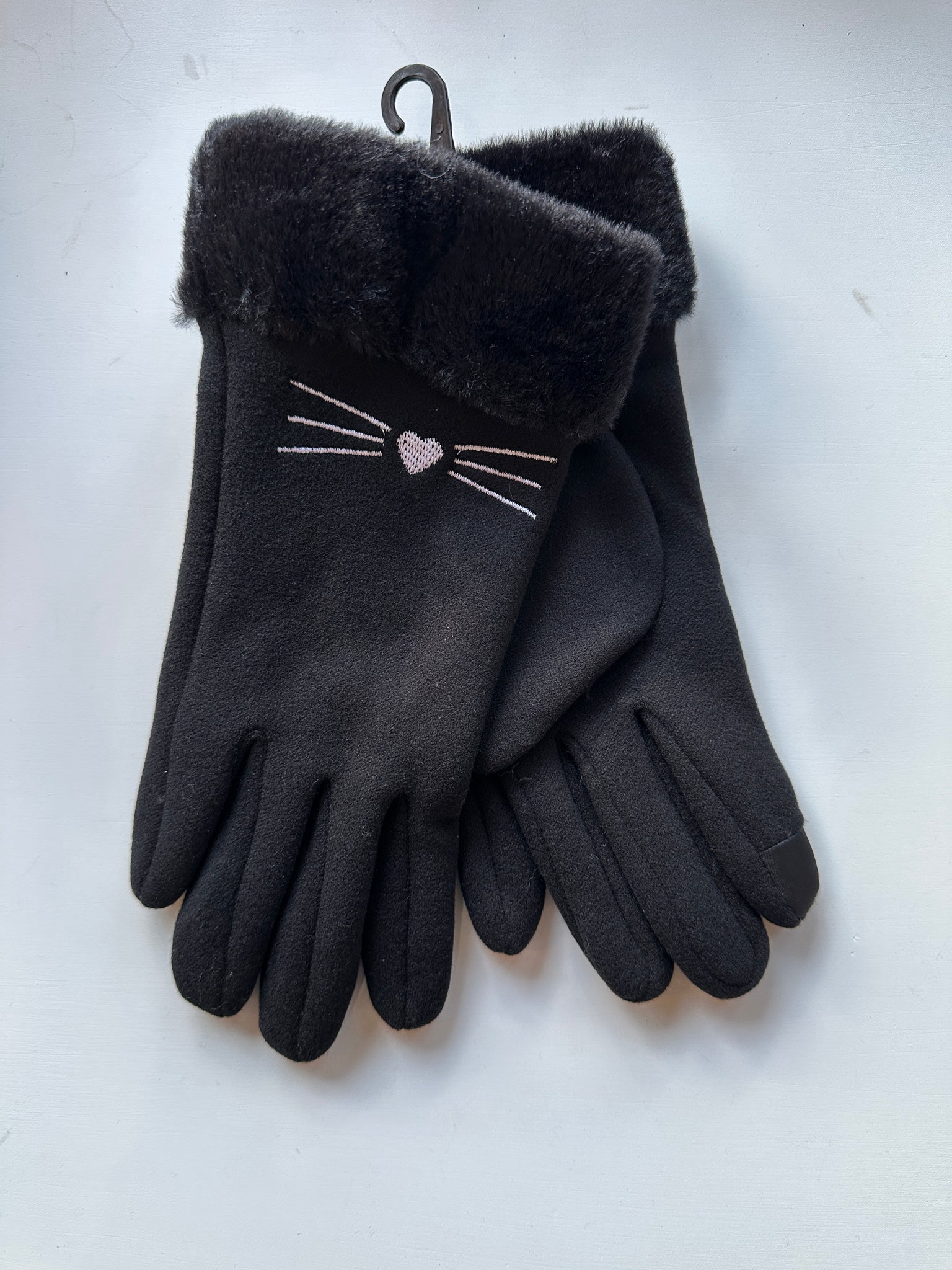 Cat Vegan Suede With Fluffy Faux Fur Trim Touch Smart Gloves: Purr Gloves