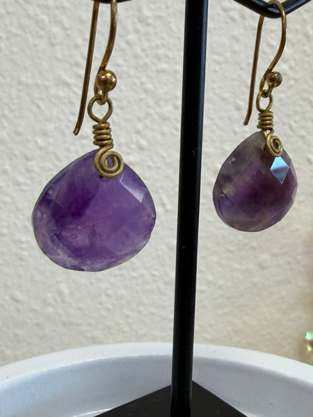 Passiflora Amethyst Earrings :  Handwired Strone on Brass Clasp