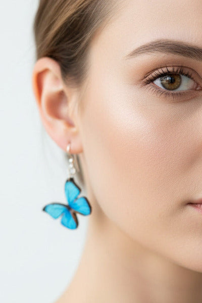 Blue Butterfly Wooden Earrings: Made in CA
